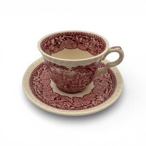 Franciscan Mason Pink Vista Pink/Red Transferware Cup and Saucer Vintage Set